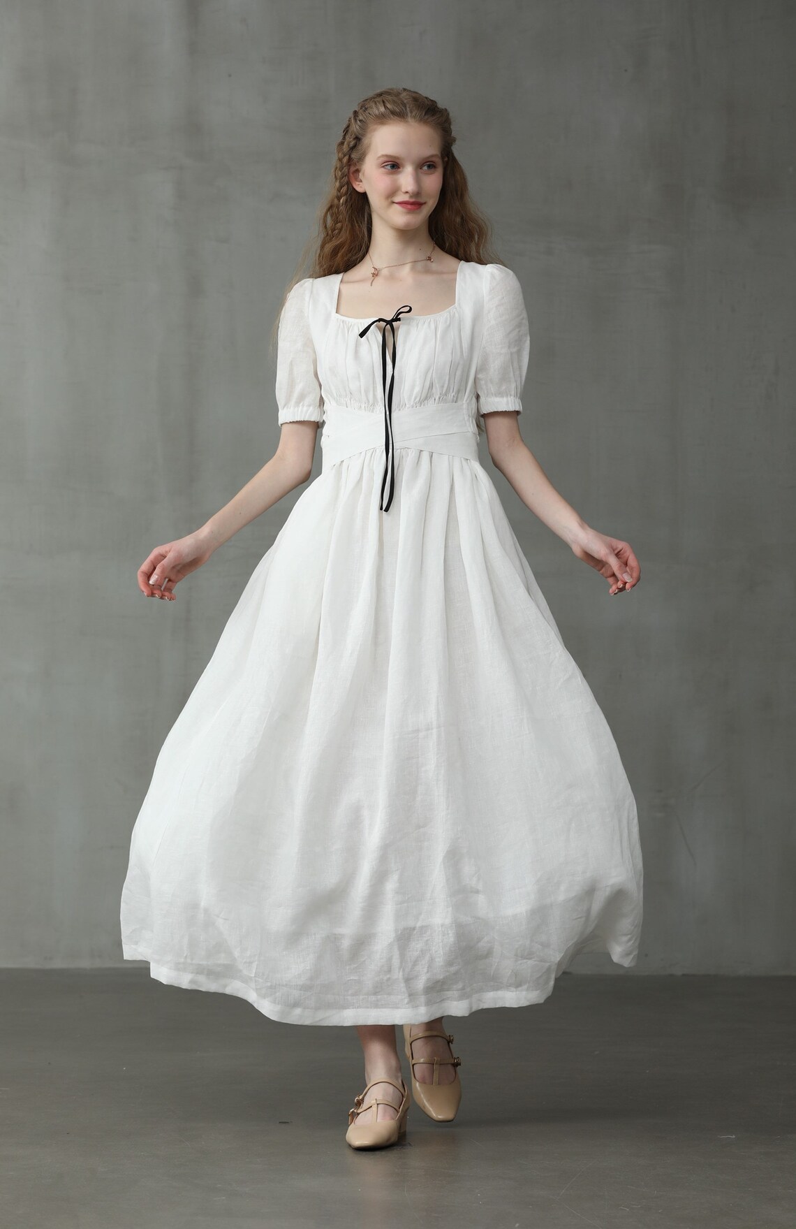 White linen dress ruffle dress maxi linen dress bridal Etsy