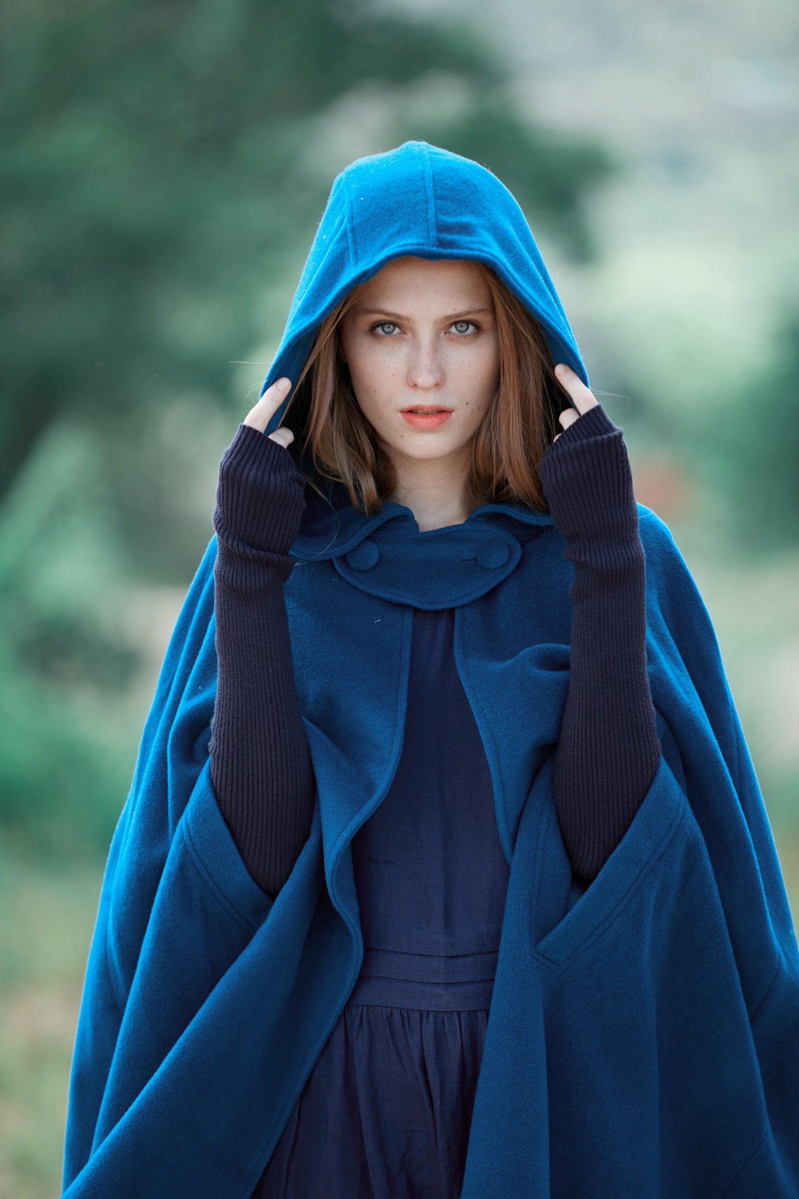 Blue wool cape oversized hooded cape hooded wool cape Etsy