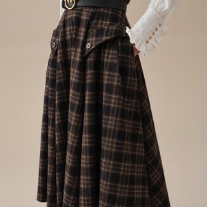 Retro Plaid Midi Wool Skirt, Brown wool skirt, vintage wool skirt, elegant skirt, pockets wool skirt, Handmade skirts Linennaive image 9