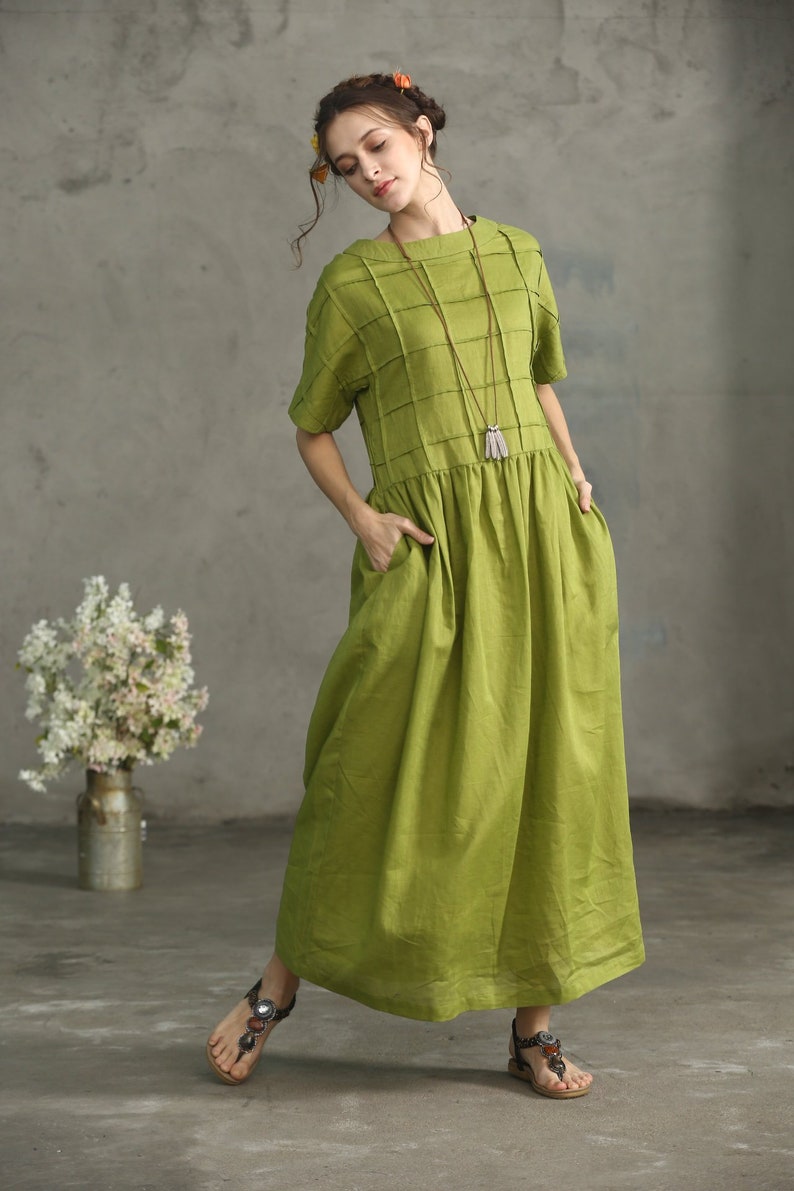 olive linen dress