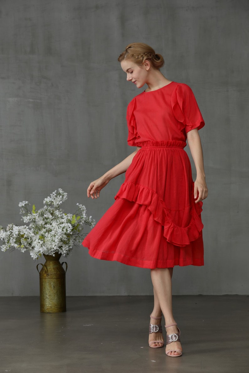 Skirt Ruffle Skirt Midi Skirt Blue Skirt Flared Skirt Etsy