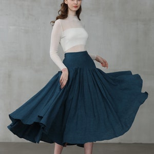 Heavy Linen Skirt, Peacock Blue Skirt, Heavy Linen Skirt, Flared Skirt ...