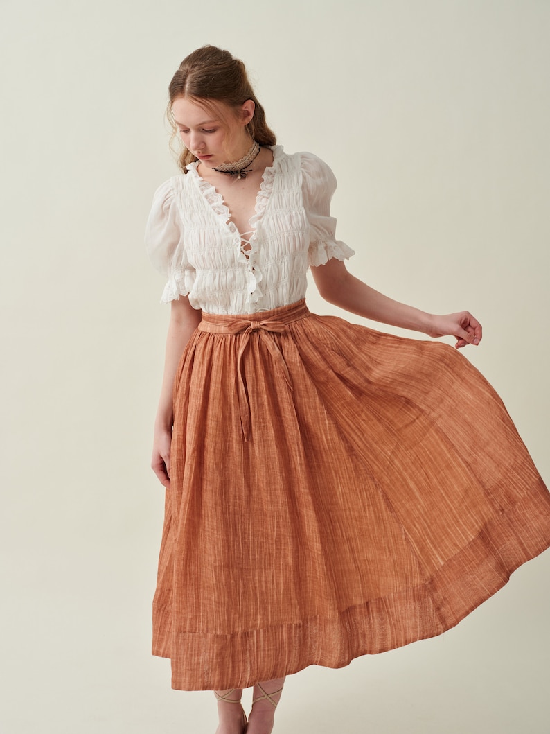 Maxi linen skirt in Cinnamon, girdle linen skirt, summer skirt, flared skirt, A line skirt, pockets skirt Linennaive image 3