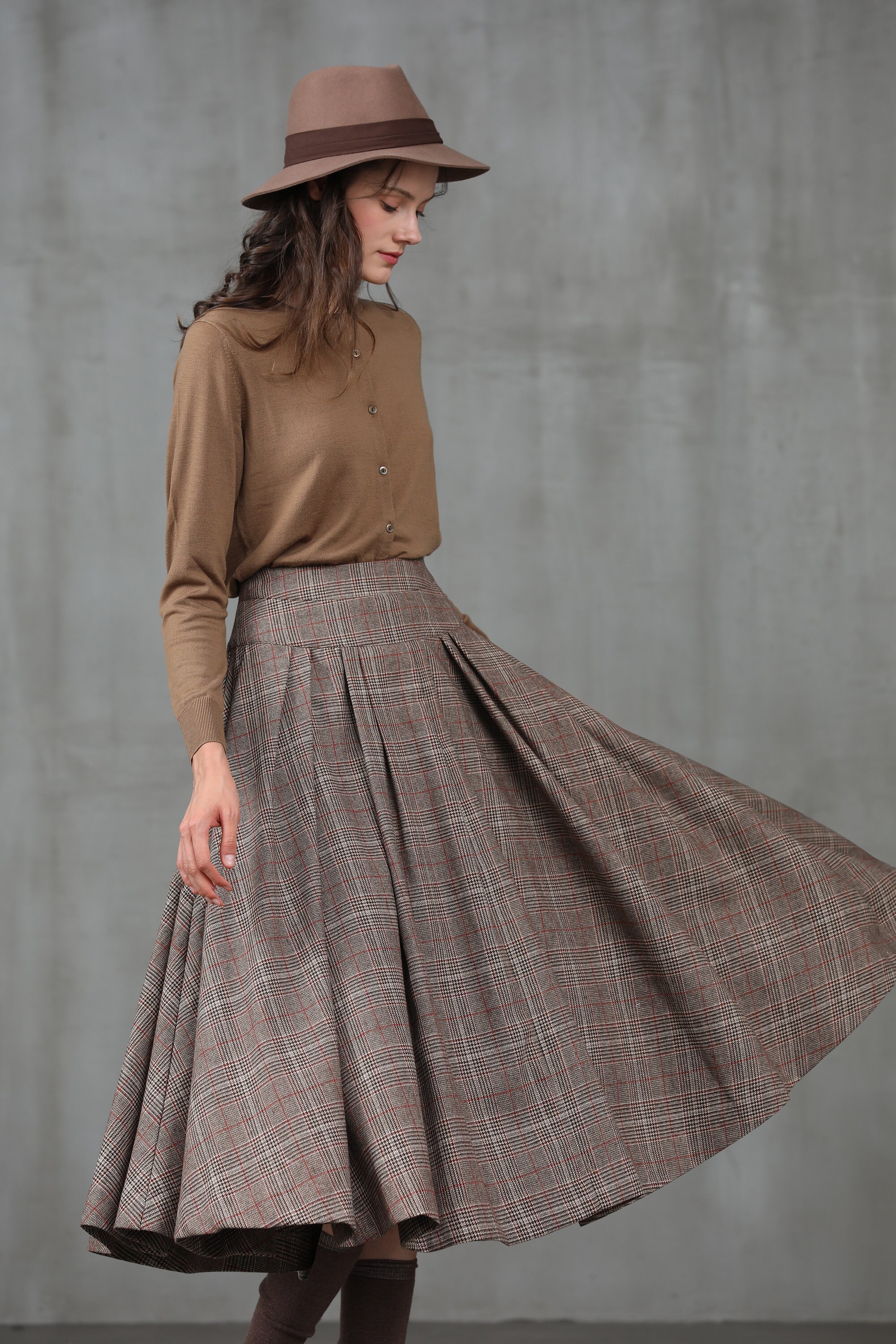 Pleated Check Wool Skirt Midi Wool Skirt Winter Skirt Wool - Etsy Australia