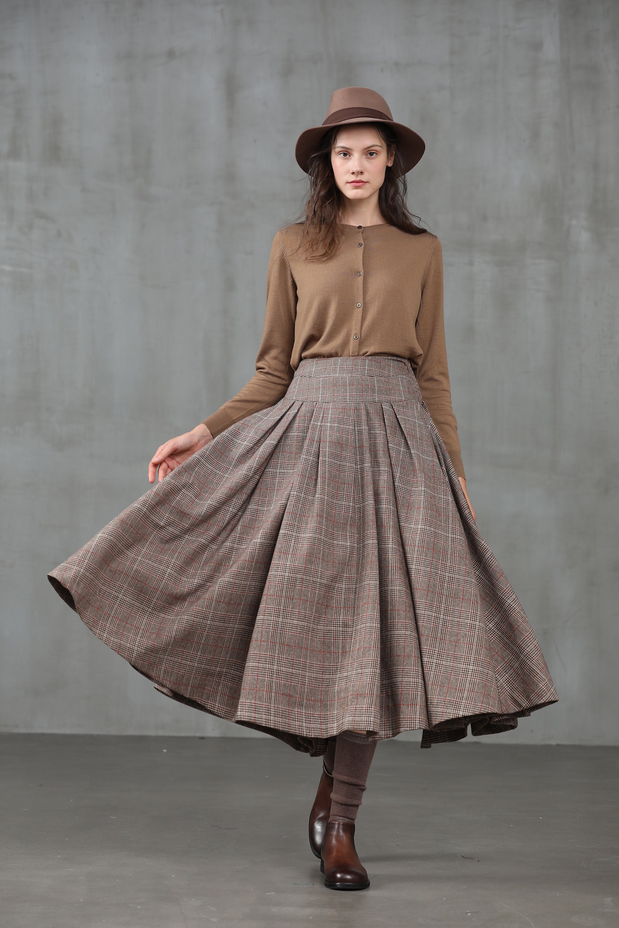 Pleated Check Wool Skirt Midi Wool Skirt Winter Skirt Wool - Etsy Australia