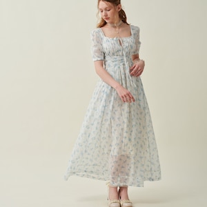 Blue floral linen dress, princess linen dress, summer dress, maternity dress, midi dress, party dress, plus women dress Linennaive image 3