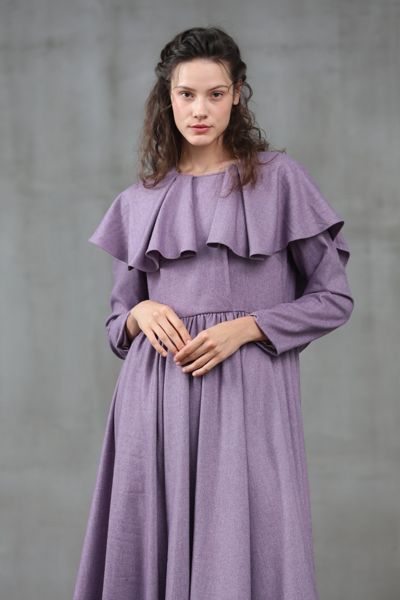 wool dress coat hooded coat ruffle coat wool coat violet image 2
