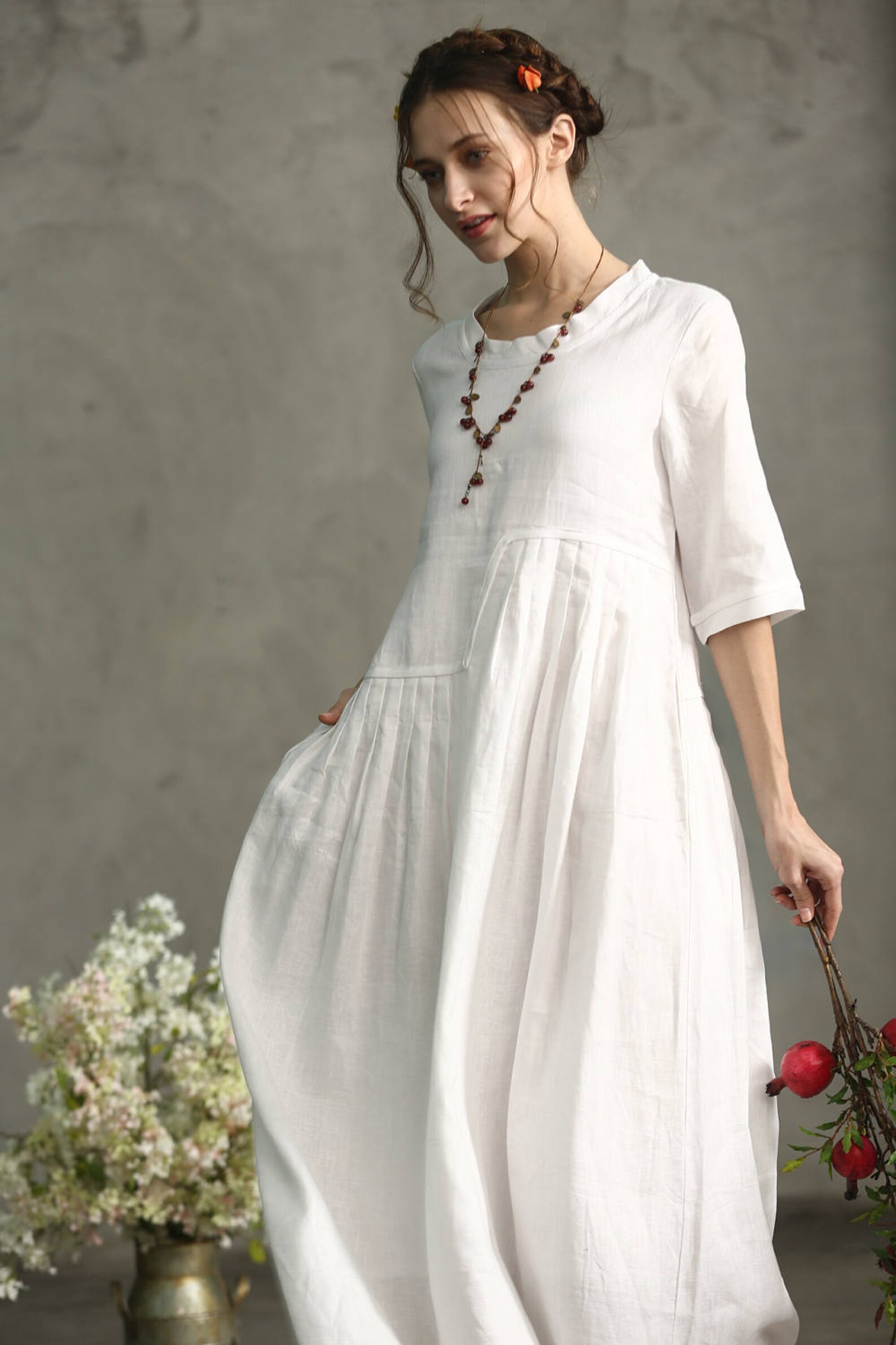 Robe longue de lin blanc robe. Une robe en lin blanc Etsy