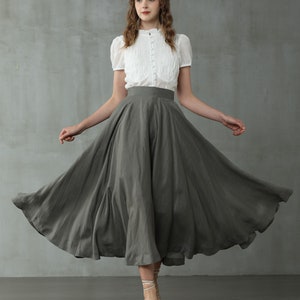 maxi linen skirt in SlateGray, wedding skirt, bridal skirt, full skirt, long skirt, flared skirt, skater skirt Linennaive image 2