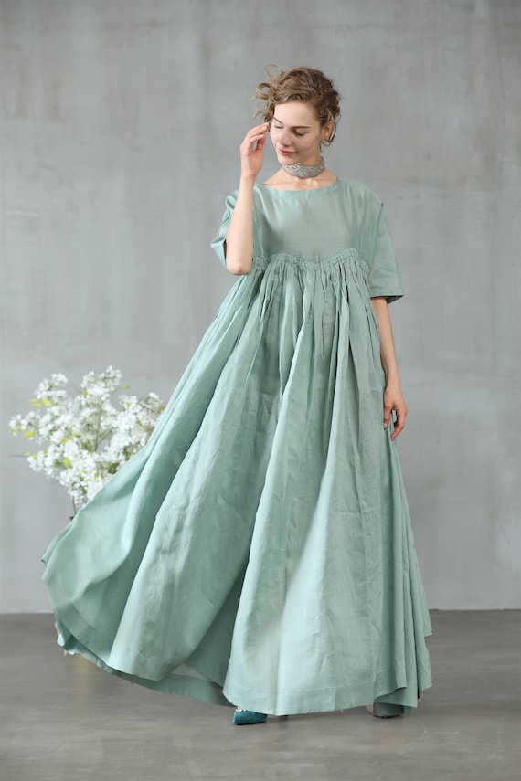 green linen dress