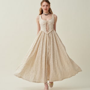 Embroidered linen dress, corset Linen dress, maxi dress, fairy dress, lace-up dress, cocktail dress, party dress | Linennaive