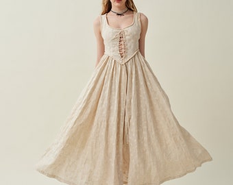 Embroidered linen dress, corset Linen dress, maxi dress, fairy dress, lace-up dress, cocktail dress, party dress | Linennaive