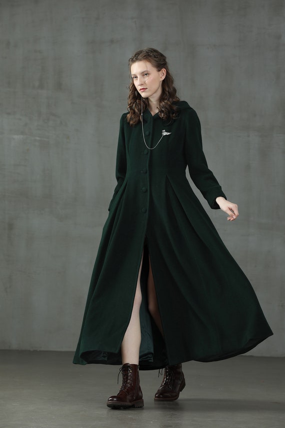 Hooded Maxi Wool Coat, Retro Hooded Wool Coat, Maxi Teal Coat, Wool Coat, Vintage Coat, Winter Coat, Fit and Flare Coat Hooded Maxi Wool Coat, Retro Hooded Wool Coat, Maxi Teal Coat, Wool Coat, Vintage Coat, Winter Coat, Fit and Flare Coat