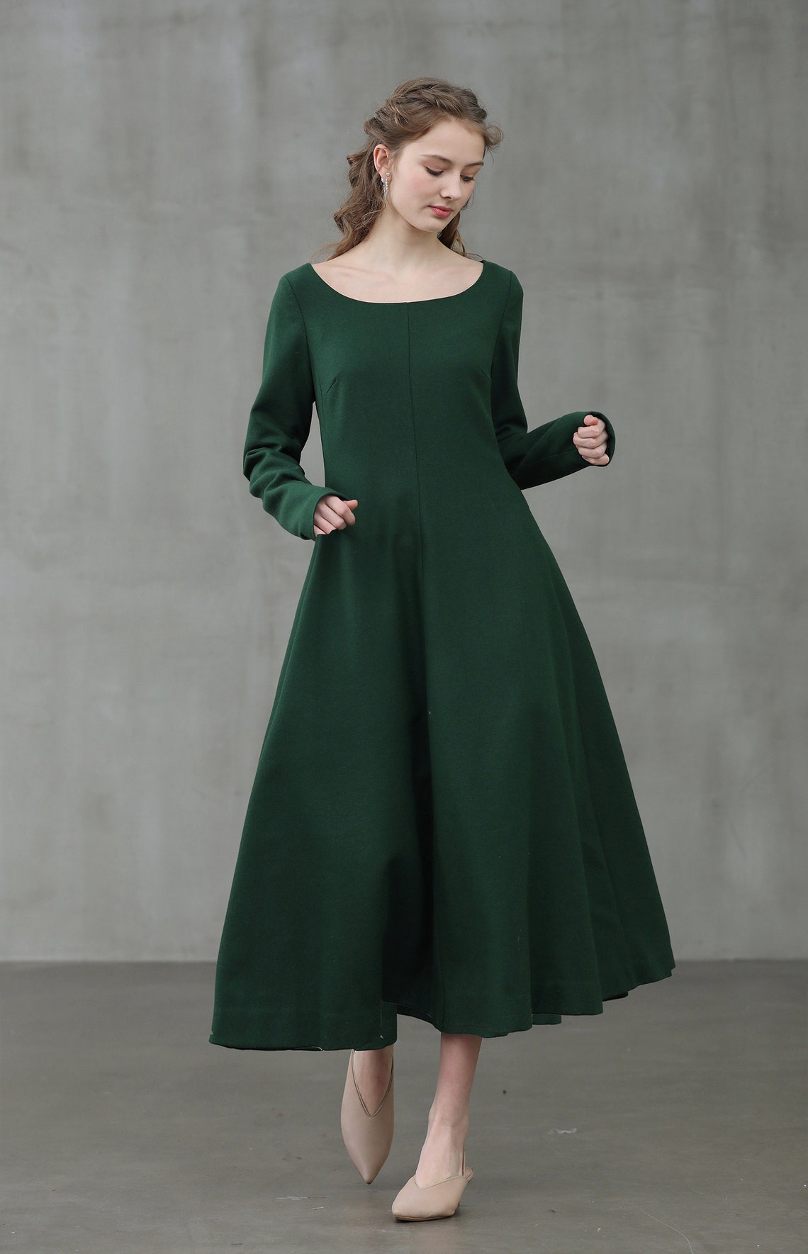 Emerald Wool Dress Green Winter Dress Cocktail Dress Etsy