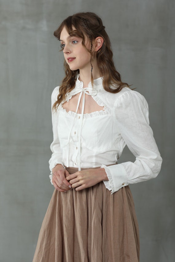 Corset Linen Shirt in White Cutout-detail Blouse Longsleeve - Etsy
