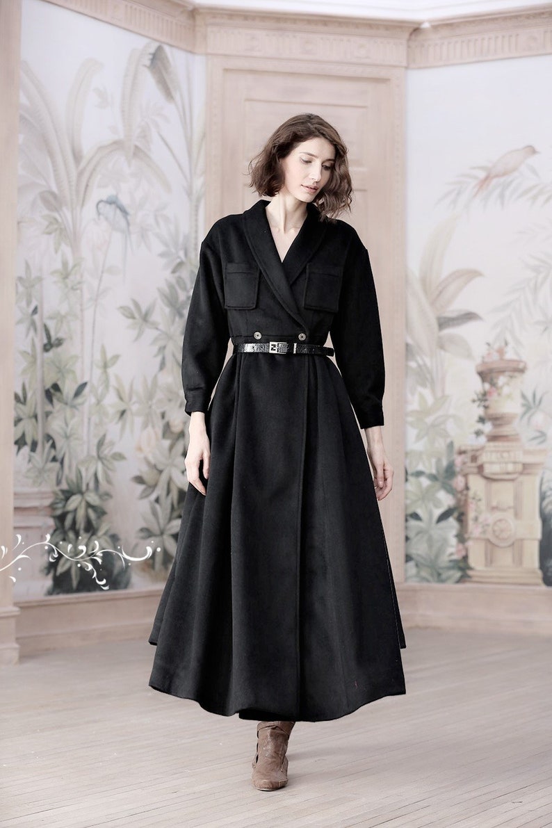 maxi black coat womens