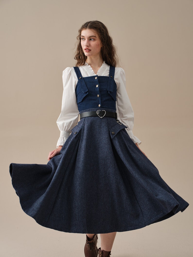 Retro Plaid Midi Wool Skirt, Brown wool skirt, vintage wool skirt, elegant skirt, pockets wool skirt, Handmade skirts Linennaive image 10