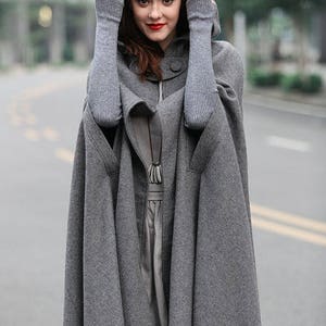 Wool Coat Jacket, Wool Cape, Black Hooded Cloak, Winter Cape, Black Cape, 100% Wool Black Cloak, Maxi Coat, Long Wool Coat, Linennaive image 8