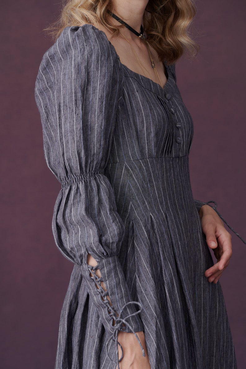 Corset Linen dress in Grey, regency dress, medieval linen dress, maxi linen dress, fit and flared dress Linennaive image 6