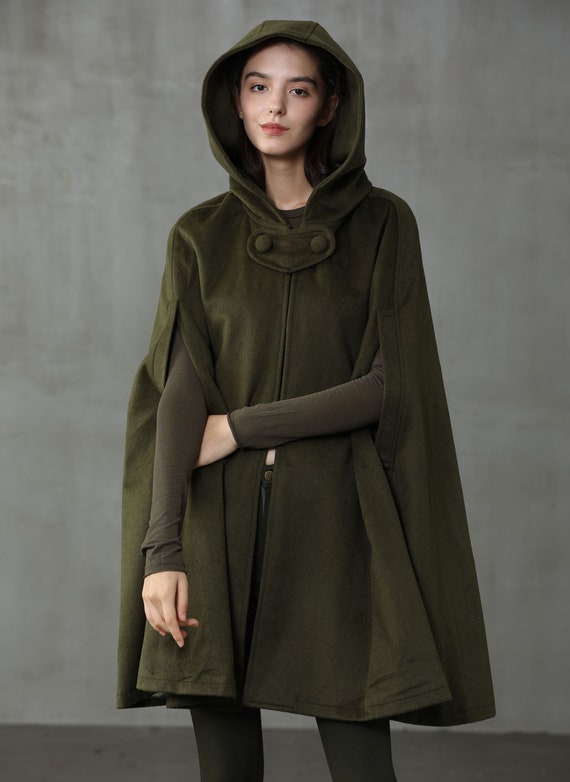 Hooded Wool Coat With Pockets, Hooded Cape, Hooded Wool Cape
