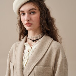 maxi wool coat in oat cream, women coat, double breasted coat, winter coat, retro coat, warm coat Linennaive image 5