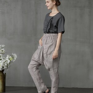 Linen Harem pants with big pockets, Drop Crotch pants, linen pants, Baggy pants, Boho pants, Hippie pants, harem trousers, Linennaive image 5