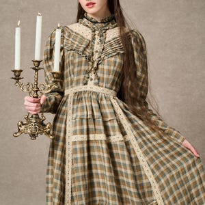 Ruffled linen dress, victorian dress, plaid dress, vintage dress, Fairy dress, cottagecore dress, long sleeved dress | Linennaive