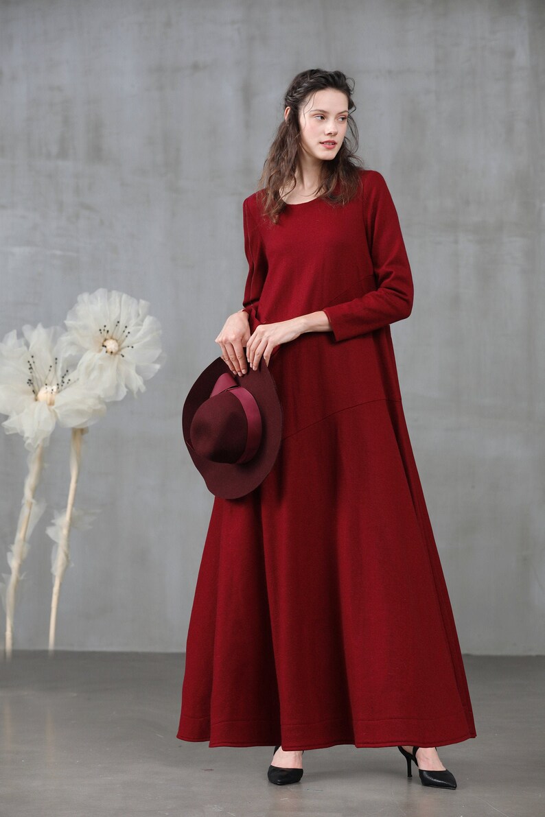 Burgundy wool dress maxi wool dress wool winter dress blue Etsy