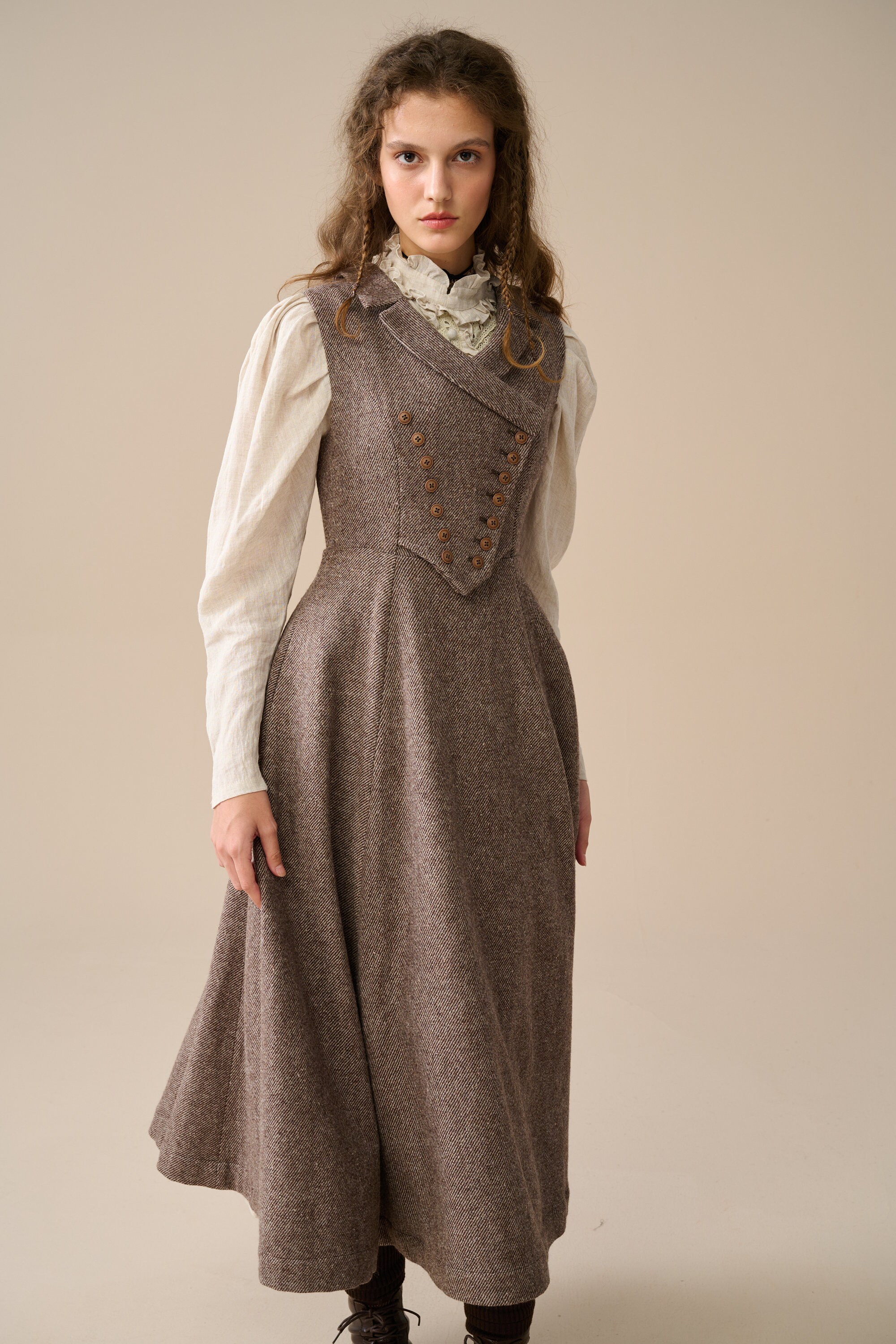 Vintage wool dress in grey, midi wool dress, women's wool dress, Autumn winter warm dress, sleeveless wool dress | Linennaive