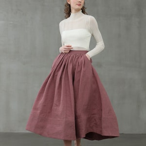 ashed lilac midi linen skirt, a line skirt, pleated flared skirt, 1950 skirt Linennaive image 2