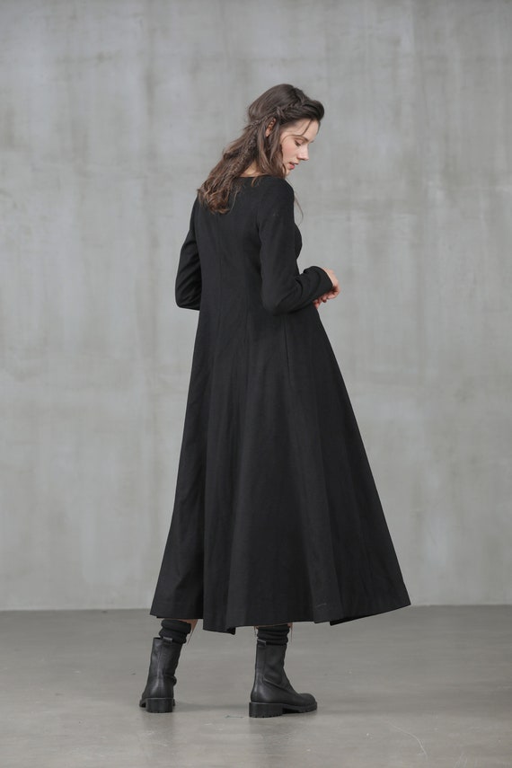 Zwarte wollen jurk winterjurk little black dress jurk met lange mouwen avondjurk wollen jurk cocktailjurk Linnennaief Etsy Nederland