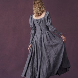 Corset Linen dress in Grey, regency dress, medieval linen dress, maxi linen dress, fit and flared dress Linennaive image 9