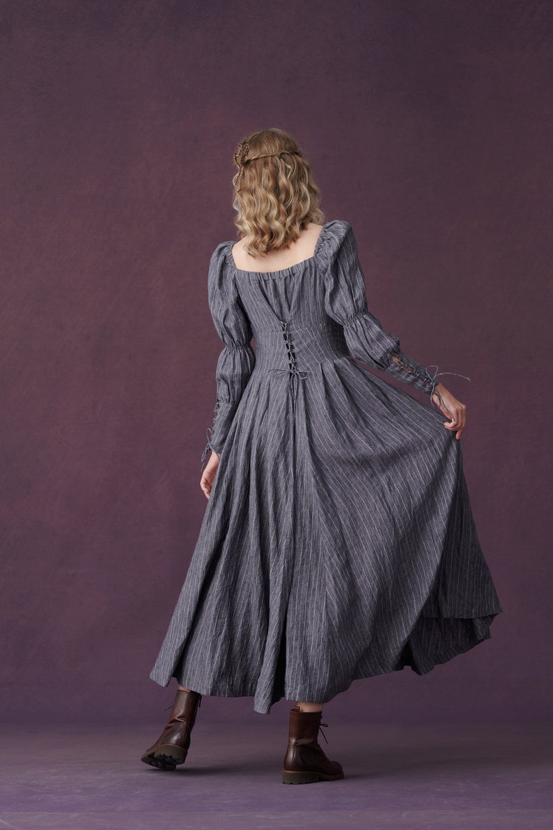 Corset Linen dress in Grey, regency dress, medieval linen dress, maxi linen dress, fit and flared dress Linennaive image 9