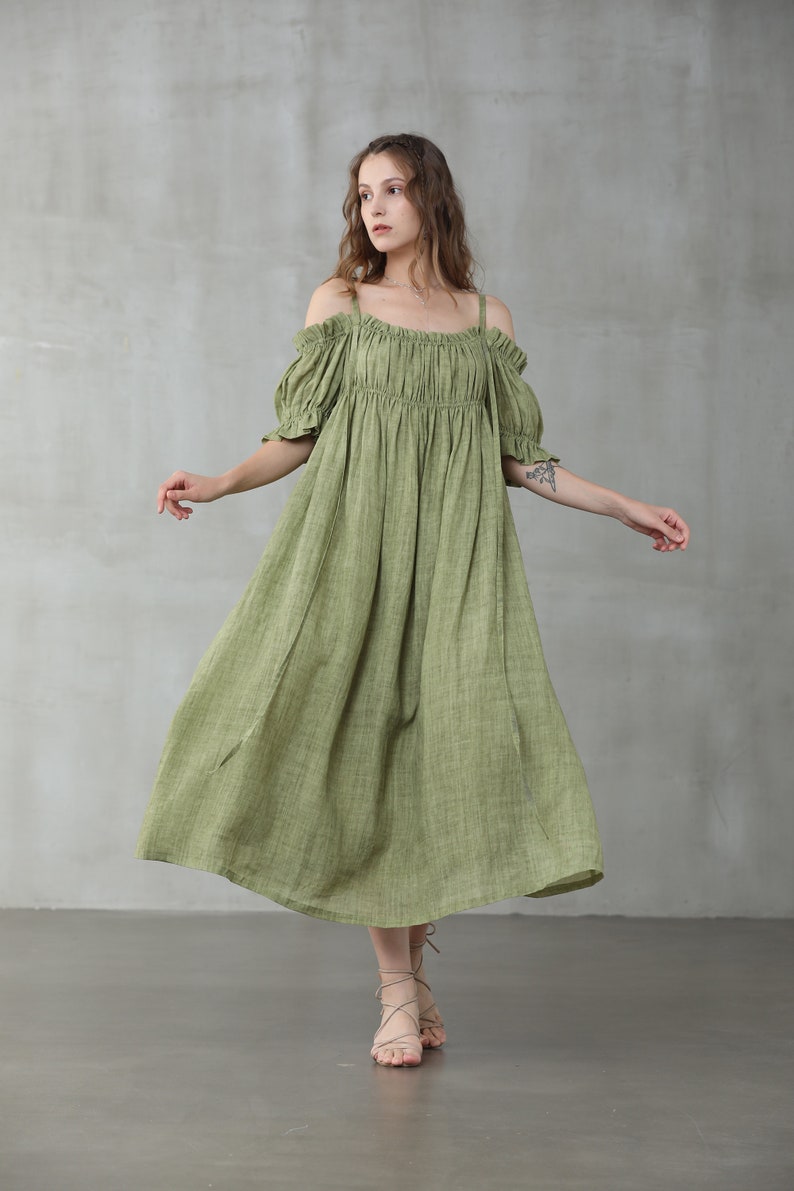 Cotton & Linen Off-Shoulder Dress