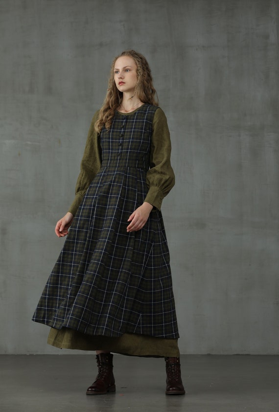 Tartan Linen Dress Linen Pinafore Dress 