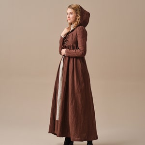 Winter linen coat in Brown, maxi coat, tied linen jacket coat, vintage coat dress, little women coat Linennaive image 10