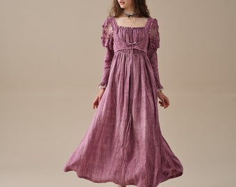 Linen dress in Orchid, corset linen dress, layered dress, vintage dress, puff sleeve dress, elegant dress | Linennaive