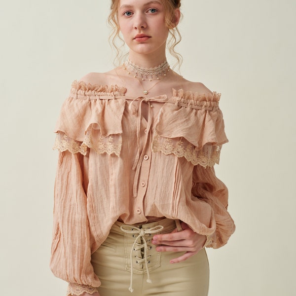 Fairy linen lace blouse, ruffle blouse shirt, vintage blouse, elegant blouse, victorian blouse, summer blouse | Linennaive