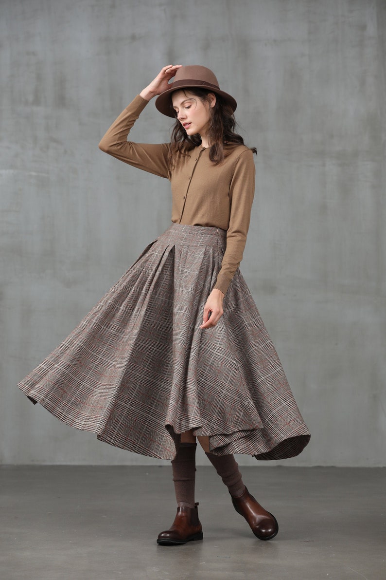 【Anyone more】Kenya Wool Winter Pleated Midi Skirt Pleated check wool skirt, midi wool skirt, outlets winter