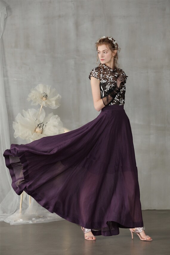 Maxi Skirt Linen Skirt Silk Skirt 