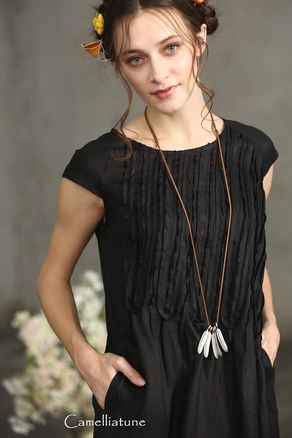 Linen dress Black Linen Dress Black Maxi Dress Long Dress | Etsy