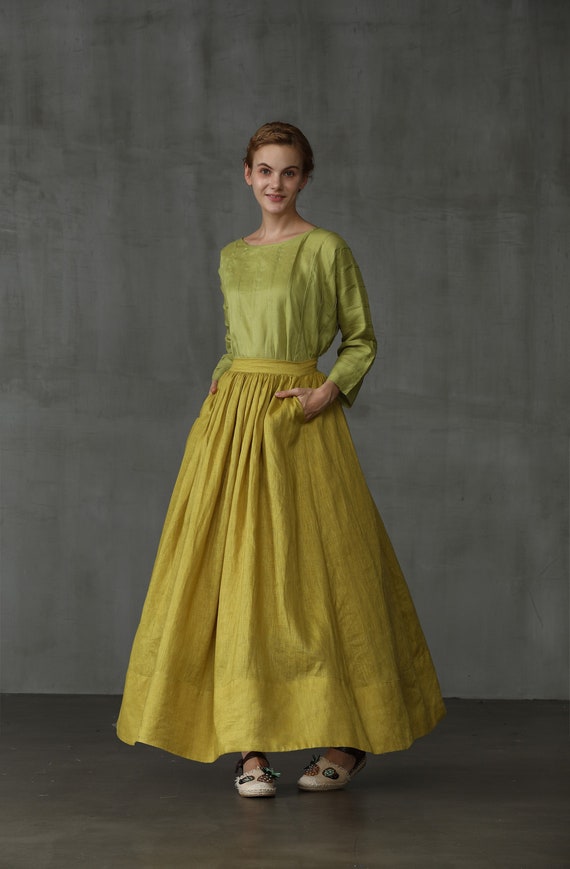 skirt, maxi skirt, linen skirt, skirt in lemon yellow, pocket skirt, full skirt, long linen skirt, wedding skirt, party skirt | Linennaive skirt, maxi skirt, linen skirt, skirt in lemon yellow, pocket skirt, full skirt, long linen skirt, wedding skirt, party skirt | Linennaive