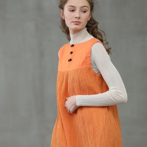 linen dress in orange, linen jumper, square sleeveless dress Linennaive image 3