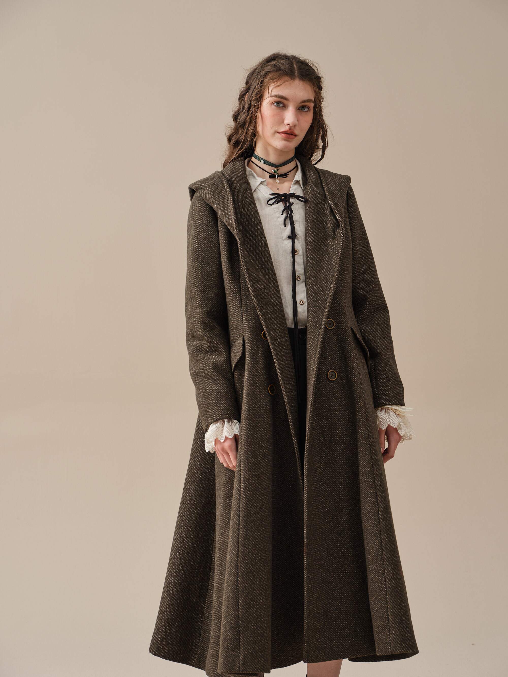 【MUDIDI】23FW★ Wool classic long coat Retro Hooded Wool Coat, Maxi Coat, Elegant Coat, Winter Coat