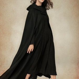 Wool Coat Jacket, Wool Cape, Black Hooded Cloak, Winter Cape, Black Cape, 100% Wool Black Cloak, Maxi Coat, Long Wool Coat, Linennaive image 3