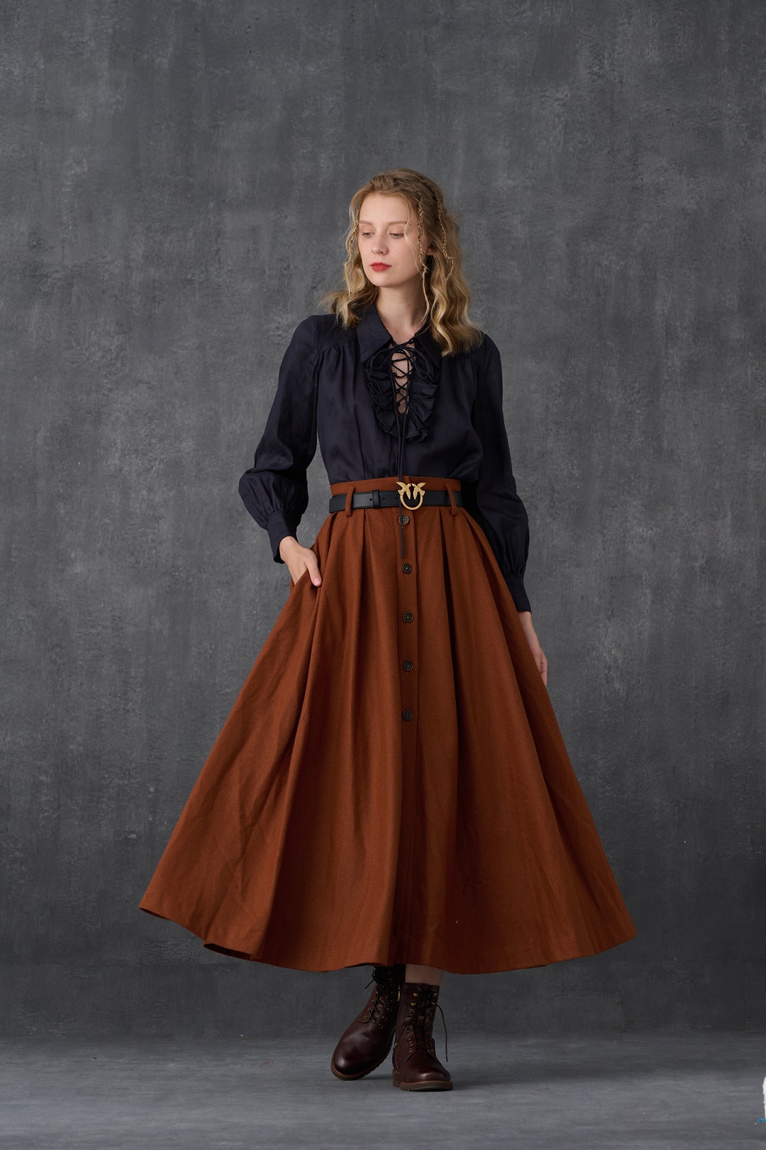 【INCHANT ME】Lehman Wool Pleated Long Skirt Amazon.com: Tdvcpmkk Women's Woolen Long Skirt Autumn Loose