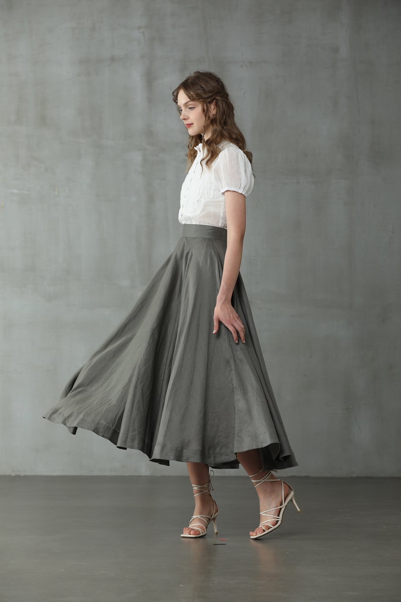 maxi linen skirt in SlateGray, wedding skirt, bridal skirt, full skirt, long skirt, flared skirt, skater skirt Linennaive image 5