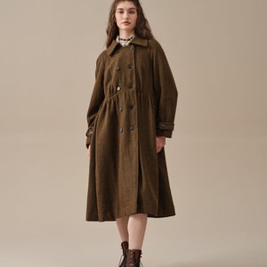 Double breasted wool coat, brown coat, midi wool coat, fit and flared coat, vintage coat, winter coat | Linennaive