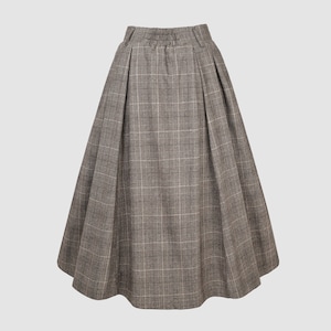 Retro Plaid Midi Wool Skirt, brown wool skirt, Button front Midi Skirt, Pleat Skirt, pockets skirts, Plus Size Skirt Linennaive image 8