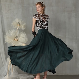linen skirt, maxi skirt, teal green skirt, wedding skirt, bridal skirt, full skirt, long skirt, flared skirt, skater skirt Linennaive image 8